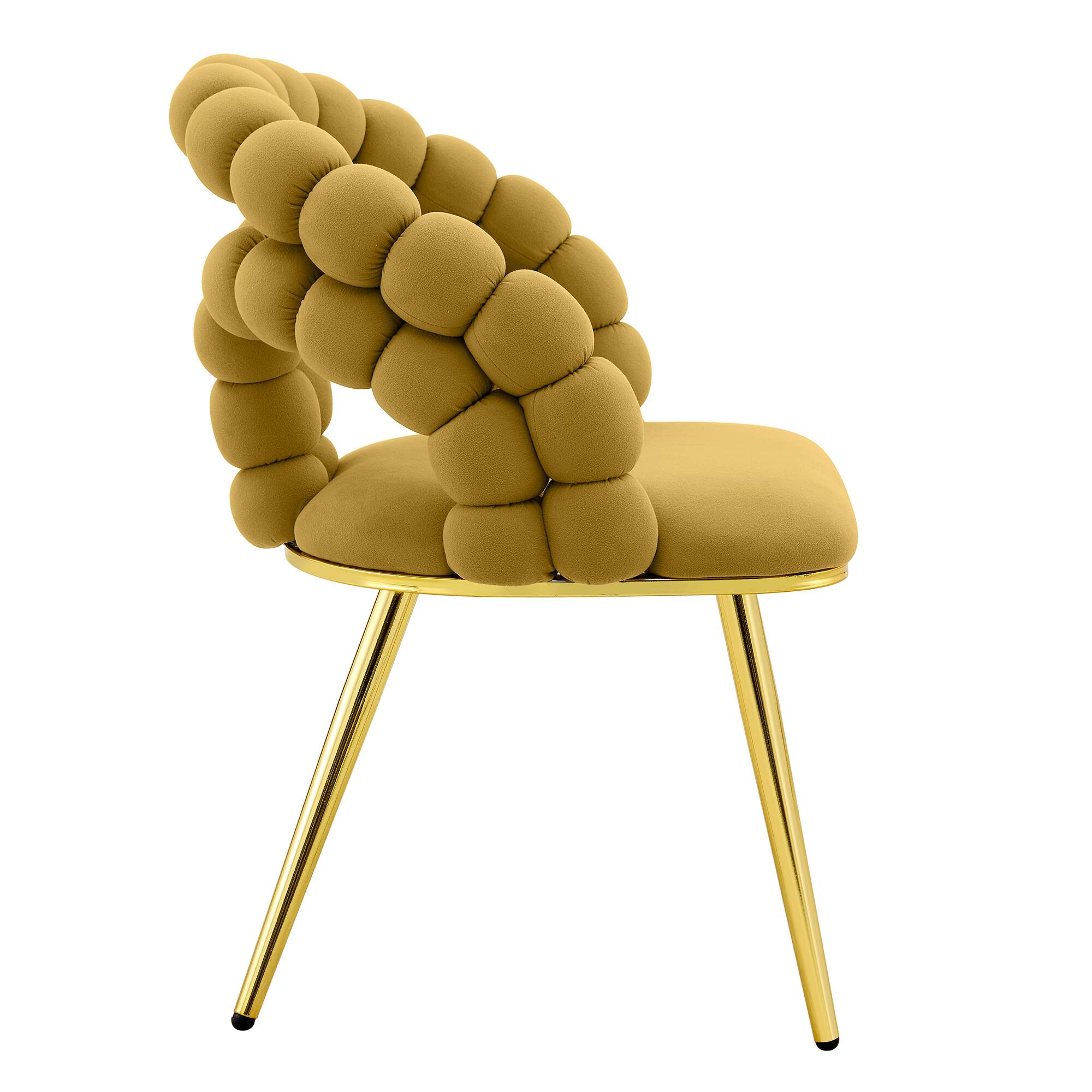 Alt View 8. Loheer - Loheer Yellow Velvet Dining Chairs Set of 2, Bubble Back Accent Seating with Gold Legs for Kitchen, 1.92 ft - Gold,Yellow.