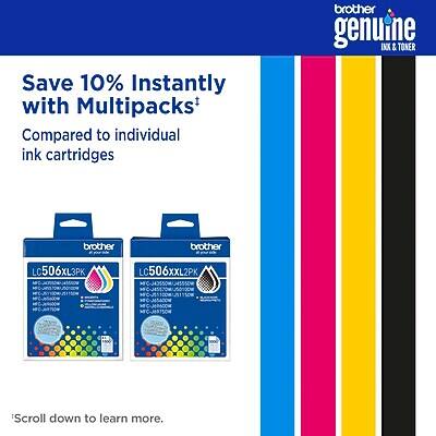 Save 10% Instantly with Multipacks* Compared to individual ink cartridges brother genuine INK & TONER brother brother LC506XL3PK LC506XXL2PK

*Scroll down to learn more.