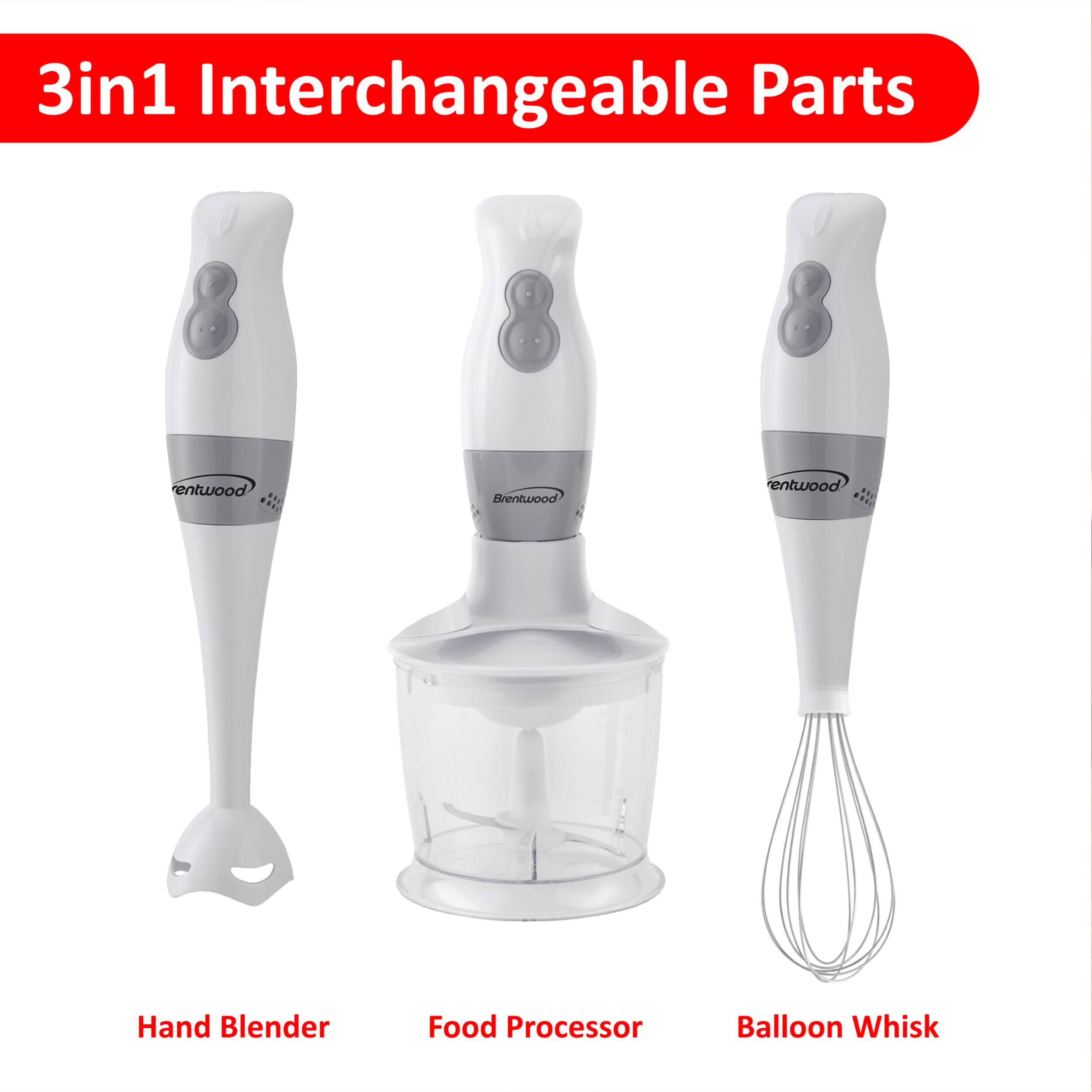 3in1 Interchangeable Parts Brentwood Hand Blender Food Processor Balloon Whisk