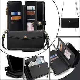 Dteck - Crossbody Wallet Case for Google Pixel 10 Pro XL with Zipper Purse, Shockproof Protective Cover with Kickstand - Black