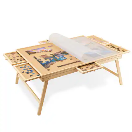Front. Jumbl - 1500-Piece Puzzle Board with Drawers, Foldable Legs & Cover - Wooden Jigsaw Puzzle Table.