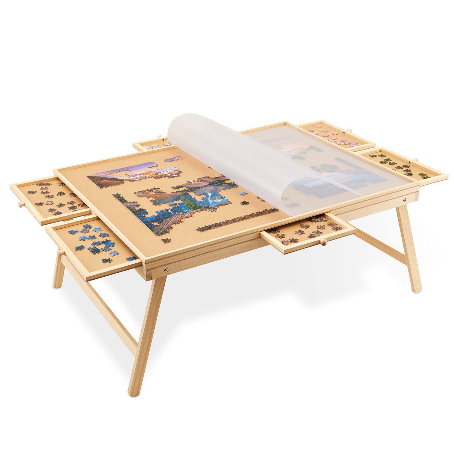 Front. Jumbl - 1500-Piece Puzzle Board with Drawers, Foldable Legs & Cover - Wooden Jigsaw Puzzle Table.