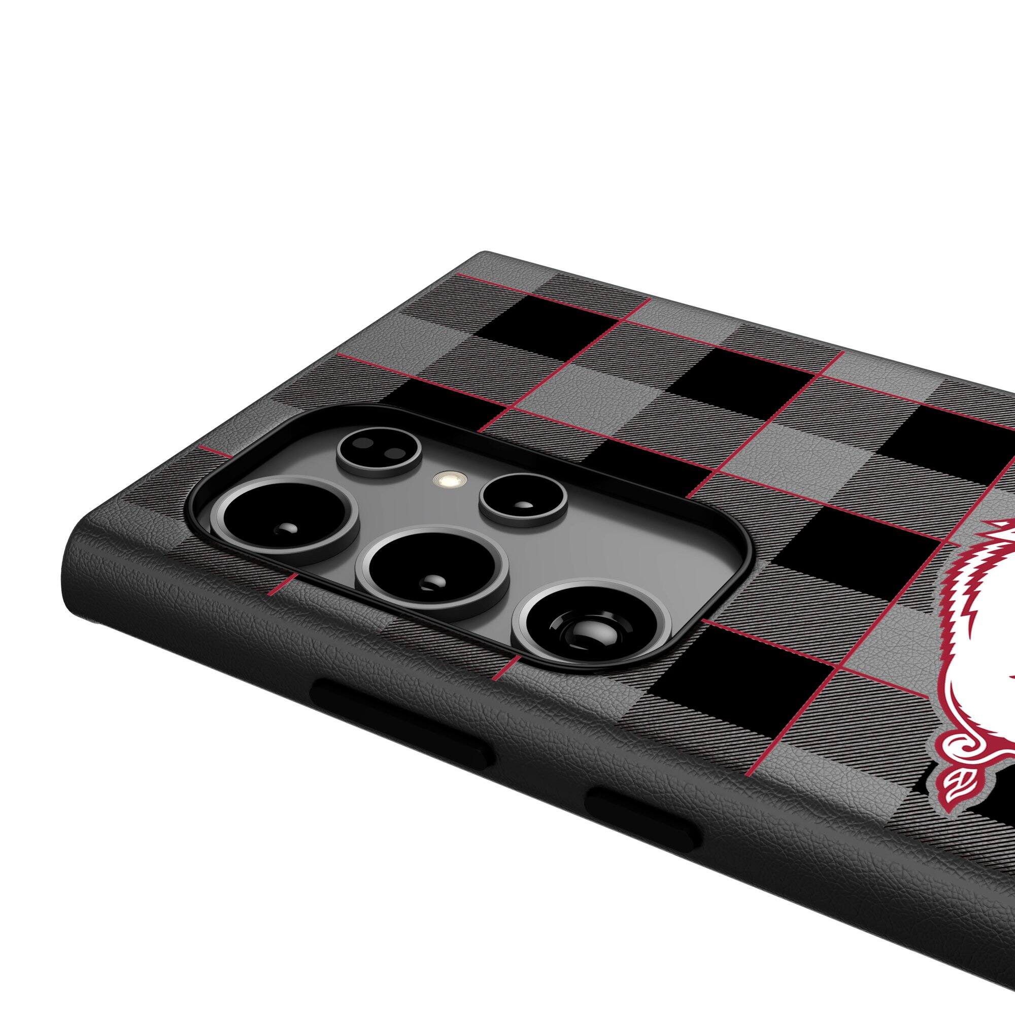Alt View 3. Keyscaper - Arkansas Razorbacks Plaid Galaxy Magnetic Bump Case - S24 Ultra - Black.
