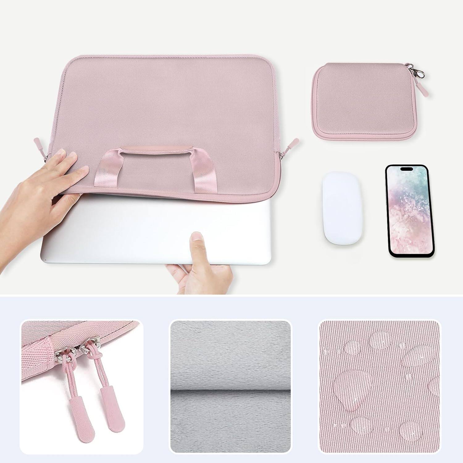 Alt View 1. mosiso - Neoprene Laptop Sleeve 13-13.3 inch, Computer Carrying Case with Handle & Pouch for MacBook Air Pro 13 14 HP Dell ASUS - Pink.