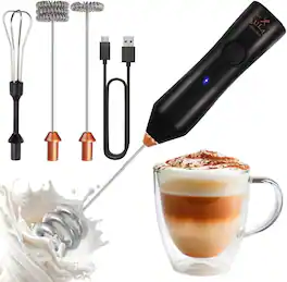 Zulay Kitchen - Rechargeable Milk Frother - Dynamic - 3 Speeds, 3 Whisk Attachments, 500 mAh USB Charging - Black Copper