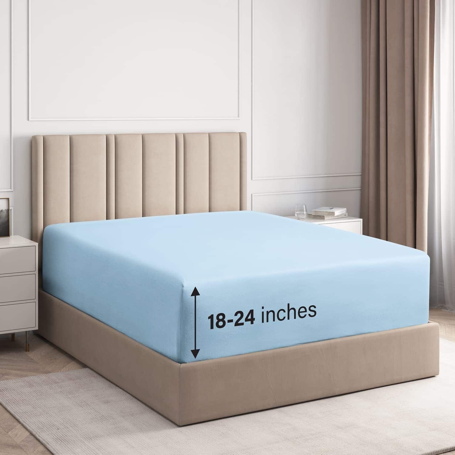 CGK Linens - Extra Deep Pocket Elasticized Fitted Sheet Only - Fits 18"-24" Mattresses - California king - Light Blue