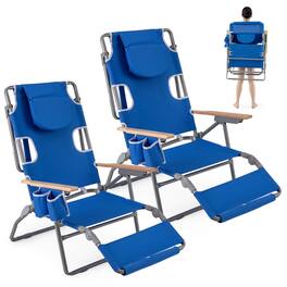 Costway - 2 PCS 3-IN-1 Foldable Beach Chair with Face Hole, Footrest, Adjustable Backrest - Navy