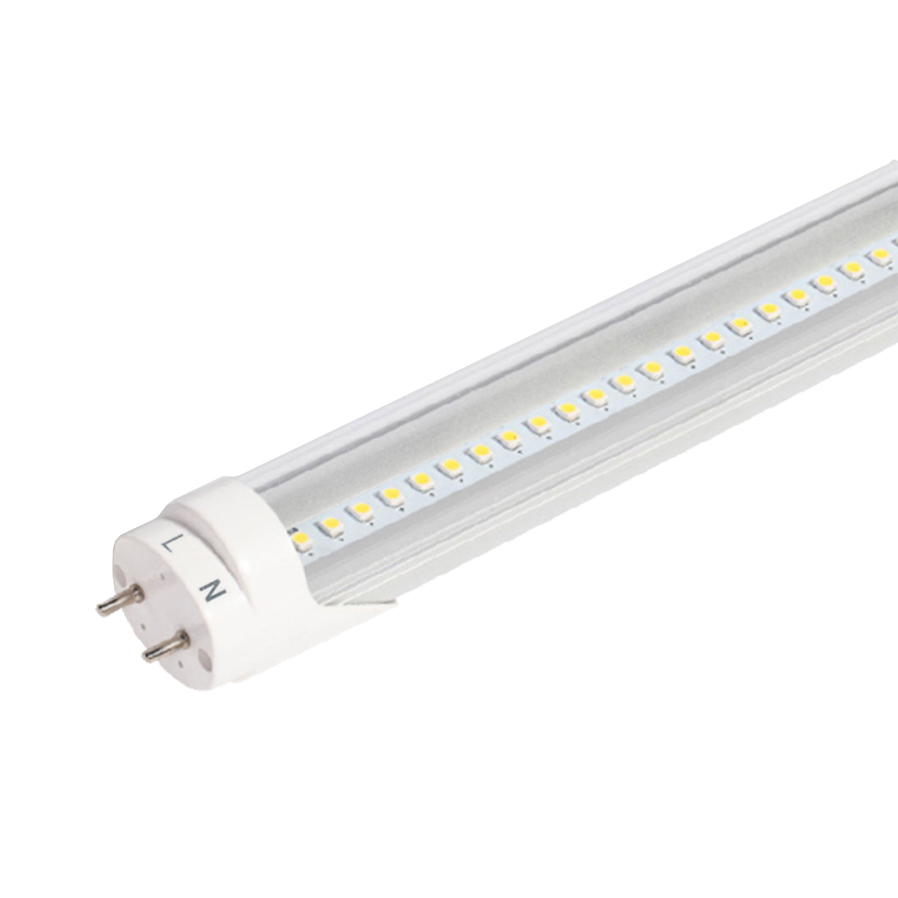 Angle. VIRIBRIGHT - 18-Watt Hybrid 4-Foot T8 CCT Frosted LED Tube Light Bulb (10-Pack) - CCT.