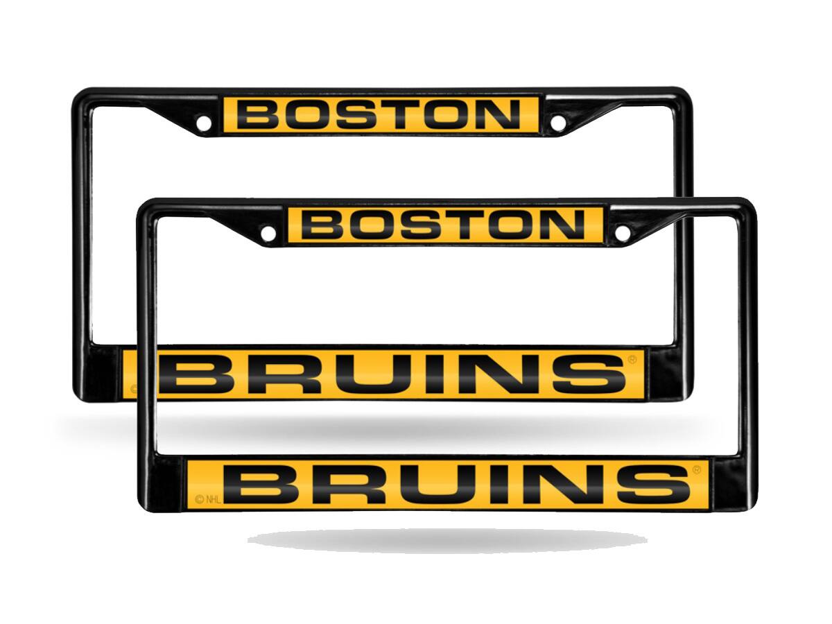 Boston Bruins NHL Black Metal Laser Cut License Plate Frame - Set of 2 Frames