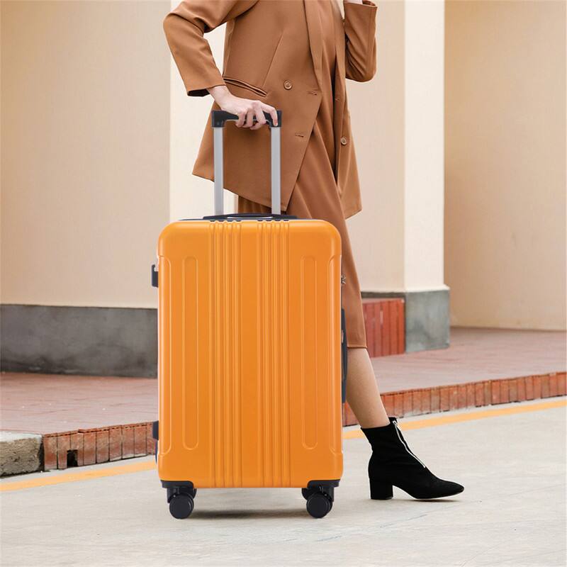 Back. HTUTWOO - ABS Spinner Wheel Luggage Sets - 20"/24"/28" 3 Pcs Carry On Suitcase, Matching Color, TSA Combination Lock - Black+Orange.