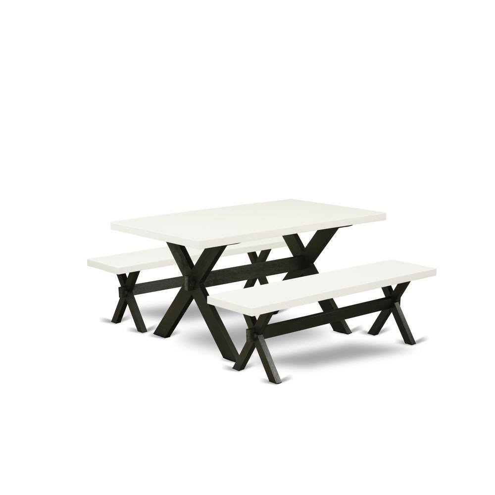 Angle. East West Furniture - East West Furniture X2-626 3 Piece Kitchen Set - 1 Linen White Dining Room Table and 2 Modern Benches - Stable and - Multi-Color.