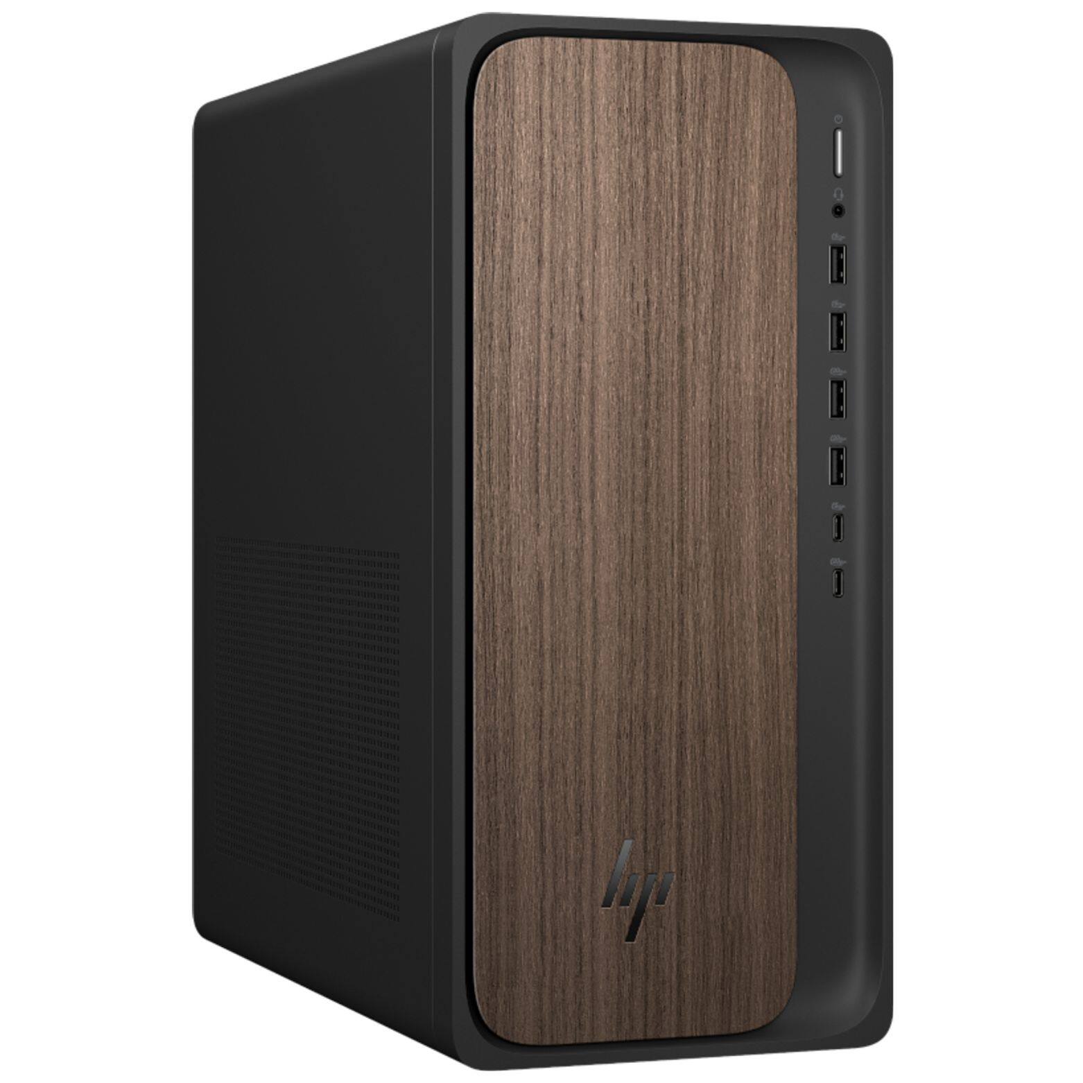 Alt View 2. HP - OmniDesk M03-0000T Intel Core Ultra 5 225U 1.5 GHz up to 4.8 GHz 8GB DDR5 256GB SSD Windows 11 Home Desktop - Dark Wood.