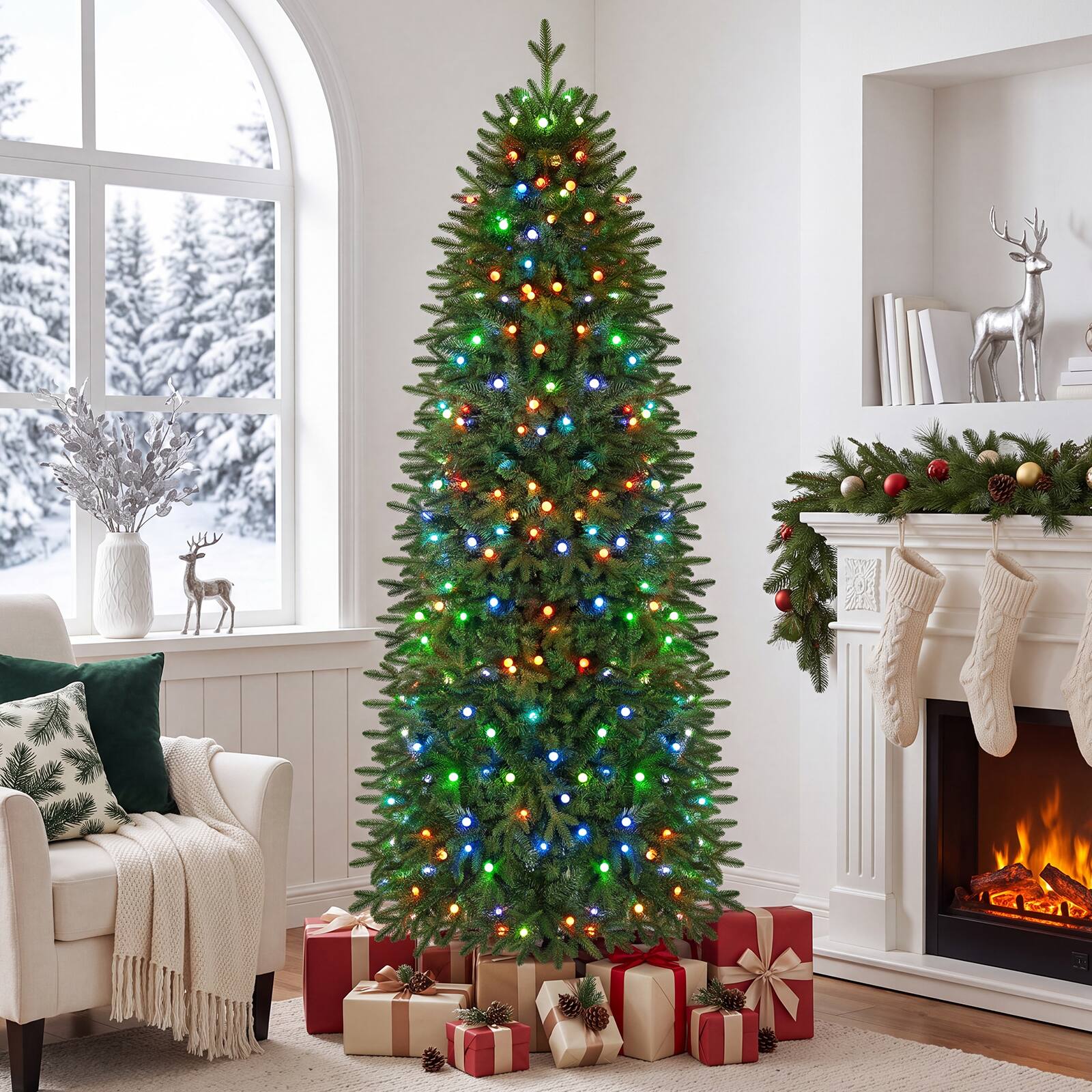Alt View 1. Costway - Costway 7.5 FT Smart Pencil Christmas Tree with Remote & APP, 280 Pre-Lit RGB LED Lights - Green.
