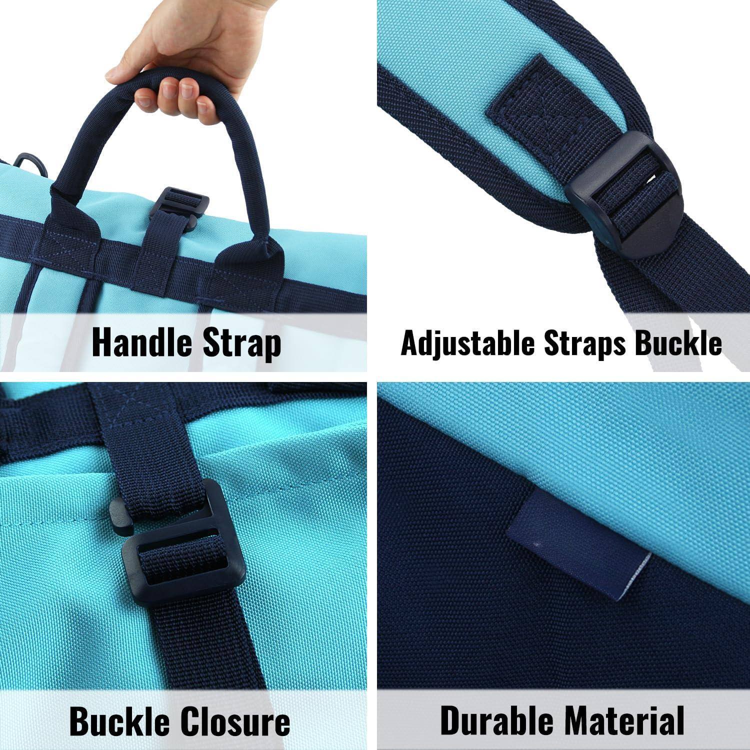 - Handle Strap
- Adjustable Straps Buckle
- Buckle Closure
- Durable Material