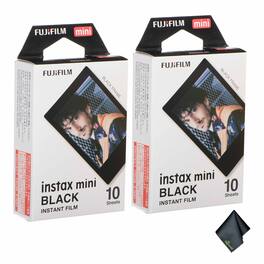Fujifilm - 2xFUJIFILM INSTAX MINI Black Instant Film (10 Exposures), Microfiber Cleaning Cloth, Bundle