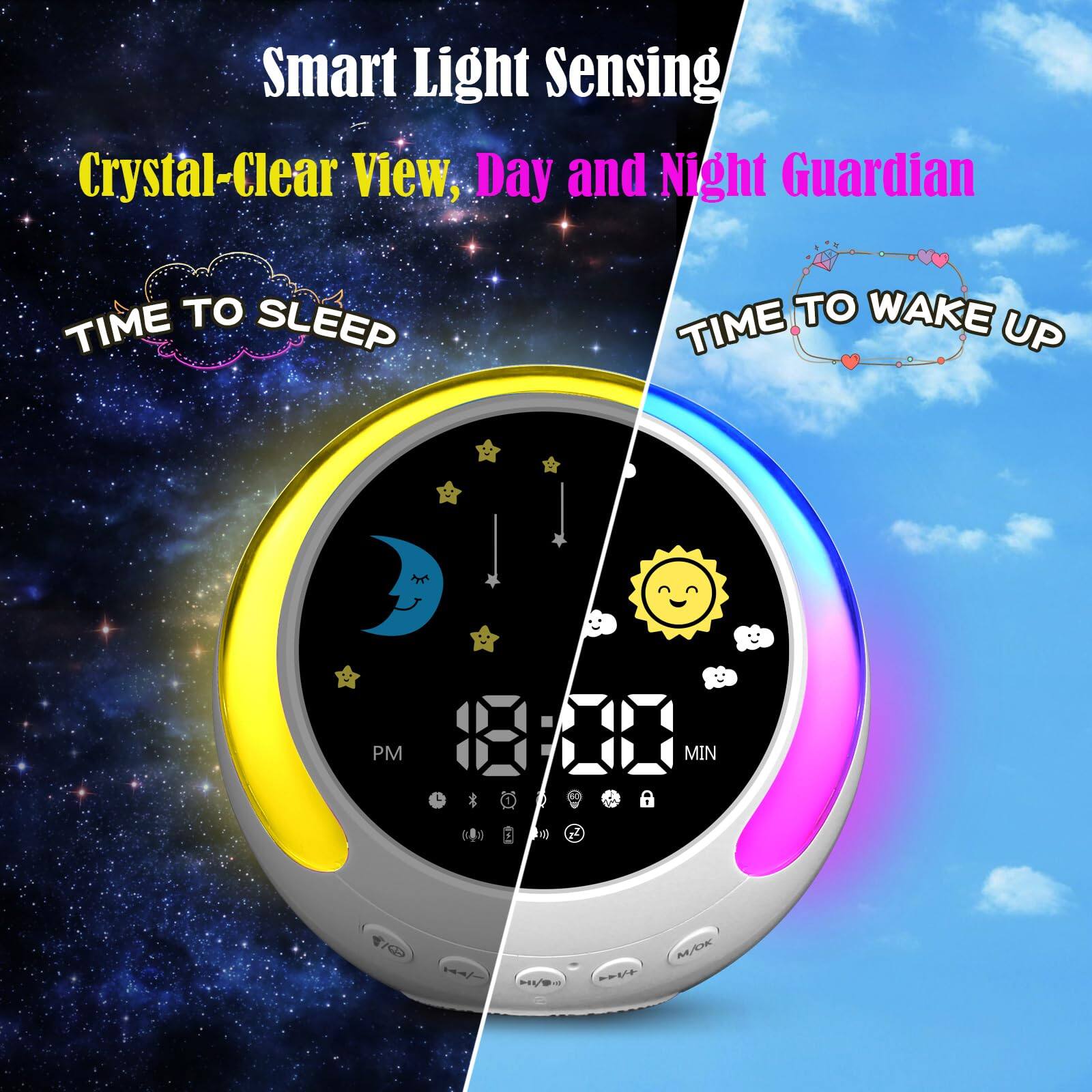 Smart Light Sensing  
Crystal-Clear View, Day and Night Guardian  

TIME TO SLEEP  
TIME TO WAKE UP  

PM MIN  
8:00