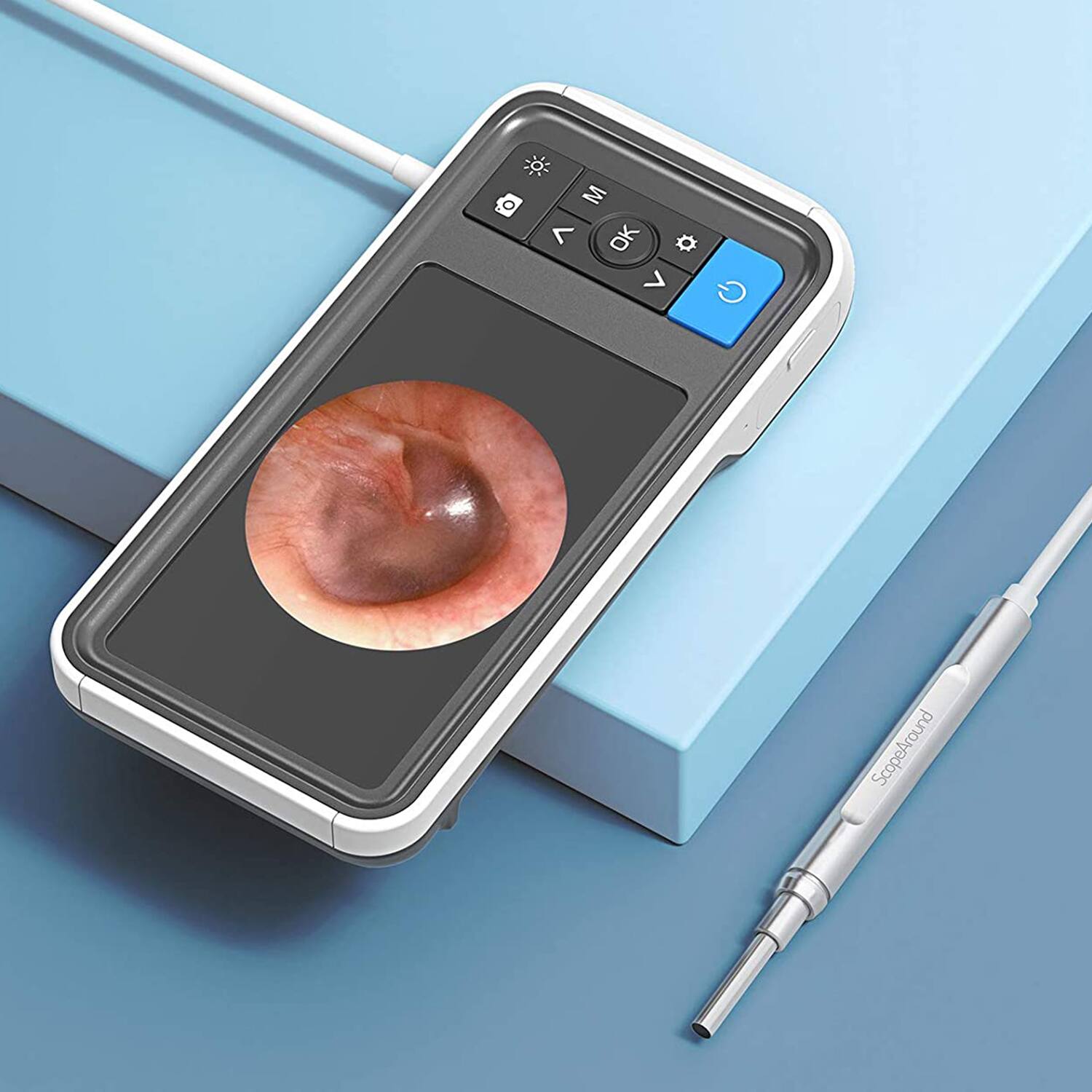 Alt View 1. Scopearound - MS450 Digital  Otoscope with 5"  Screen  Ear Wax Removal Kit - White / Grey / Blue Lime Green.