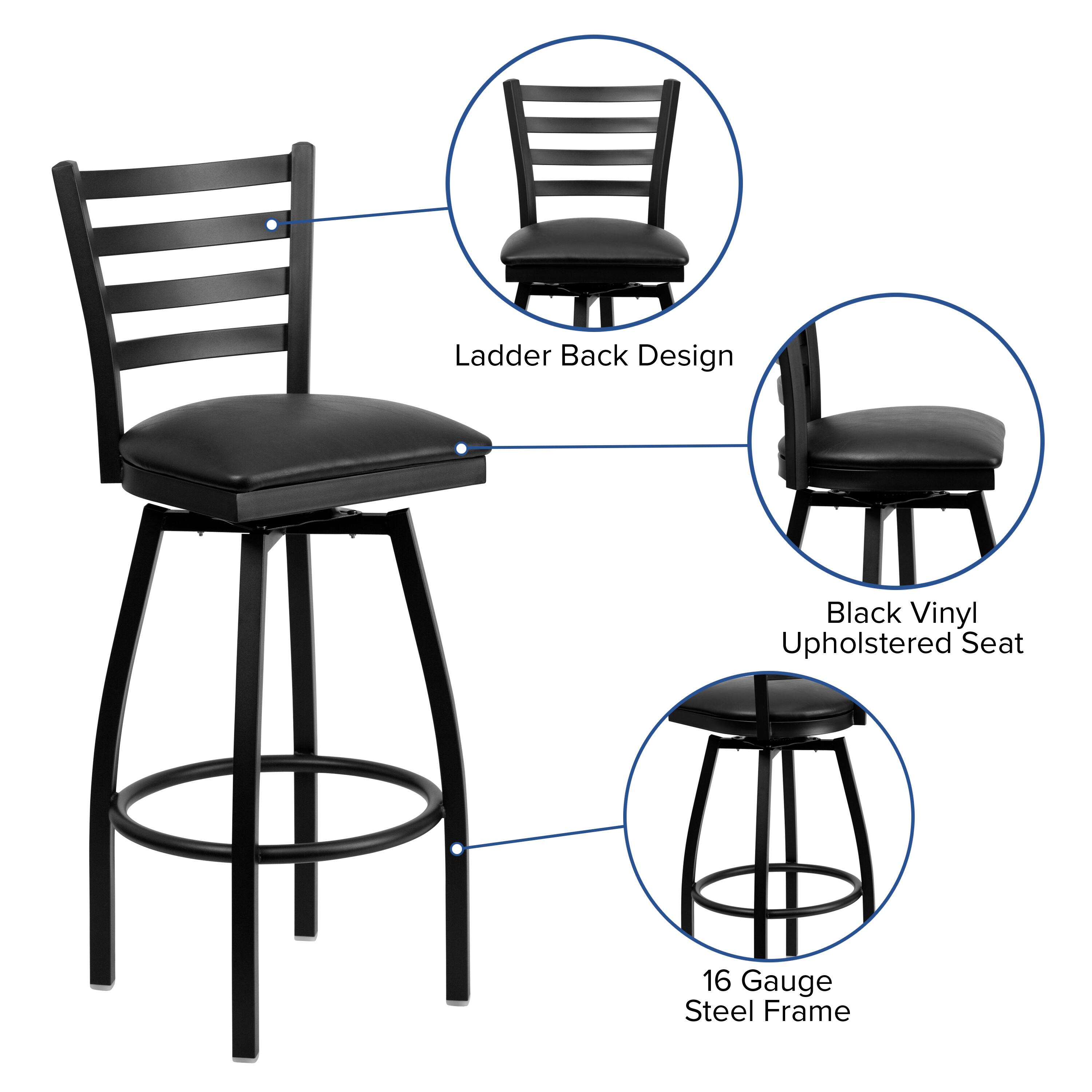 Ladder Back Design  
Black Vinyl Upholstered Seat  
16 Gauge Steel Frame