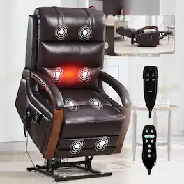 Ropilly - Power Lift Recliner Chair, Dual Motor Infinite Position, 350 LBS Heavy Duty with Heat Massage - Brown