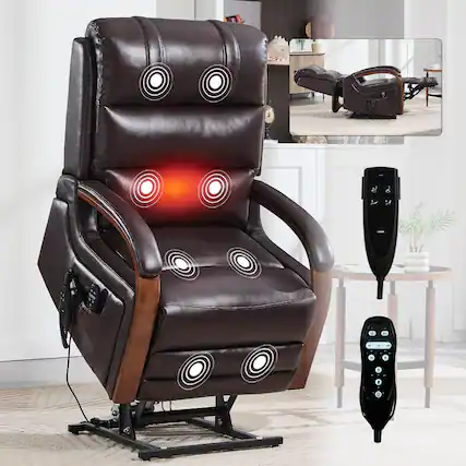 Front. Ropilly - Ropilly Power Lift Recliner Chair, Dual Motor Infinite Position, 350 LBS Heavy Duty with Heat Massage - Brown.