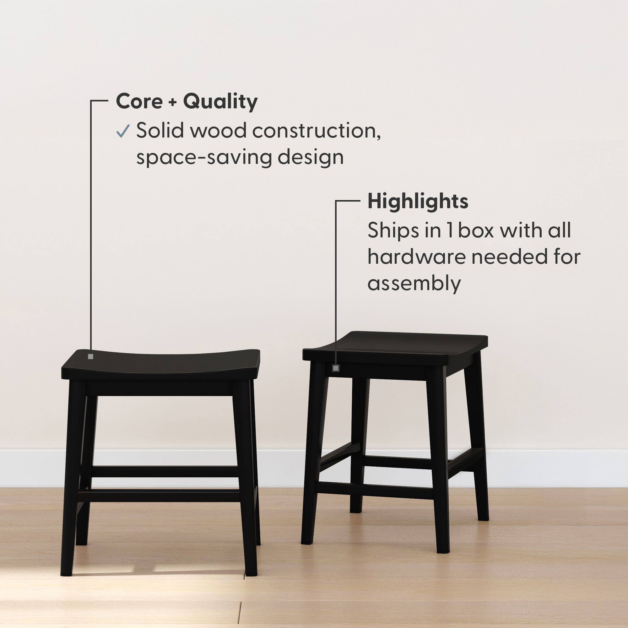 Core + Quality  
✓ Solid wood construction, space-saving design  

Highlights  
Ships in 1 box with all hardware needed for assembly