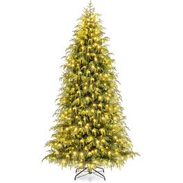 Costway - 8 FT Artificial Christmas Tree with 1470 Branch Tips, 470 Warm White LED Lights - Green