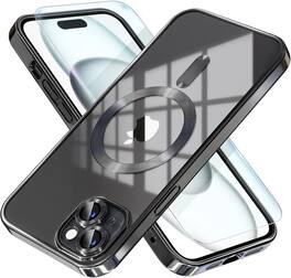 Entronix - Premium Bundle for iPhone 15 - Magnetic Glossy Case and Clear Screen Protector - Black