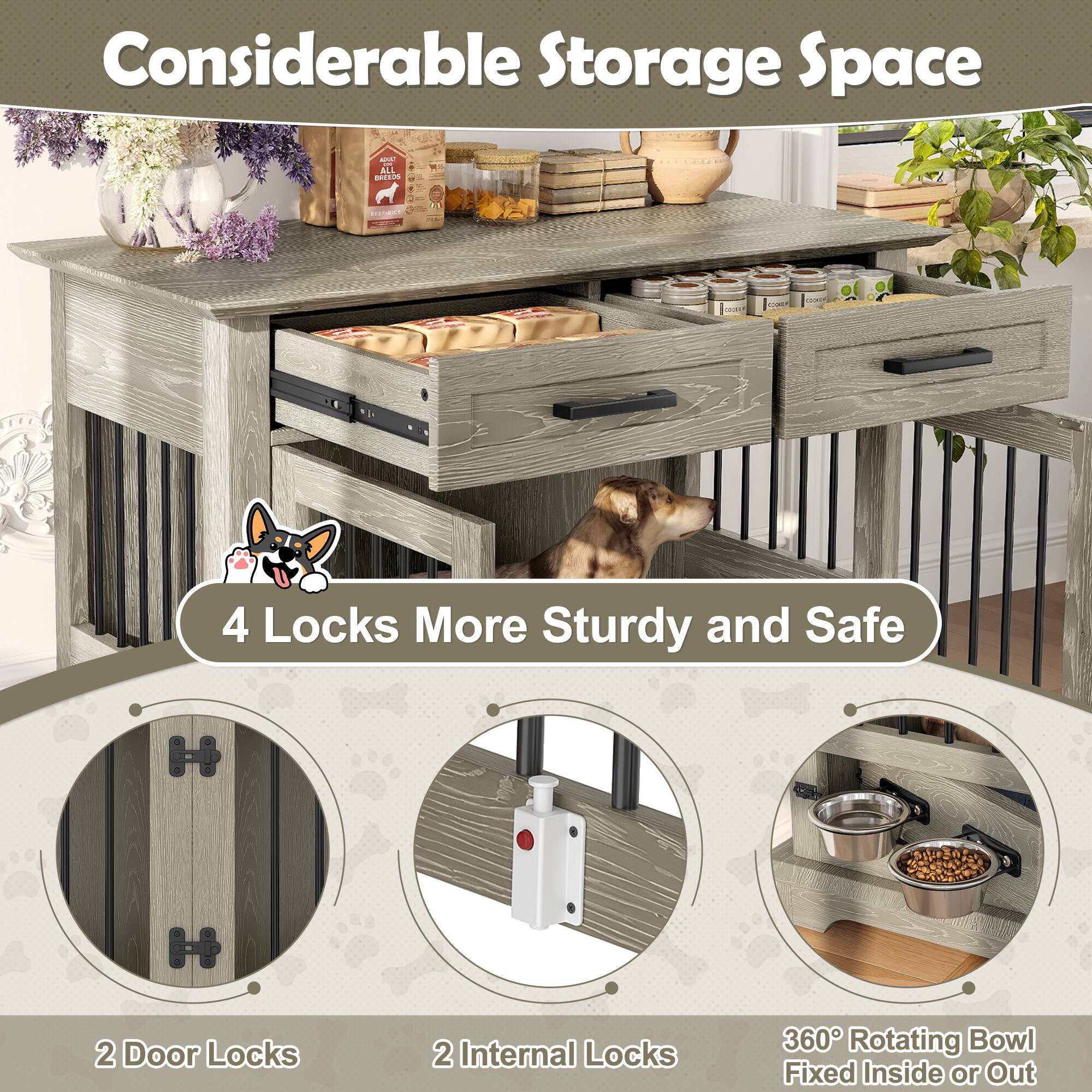 Considerable Storage Space

4 Locks More Sturdy and Safe

2 Door Locks

2 Internal Locks

360° Rotating Bowl Fixed Inside or Out