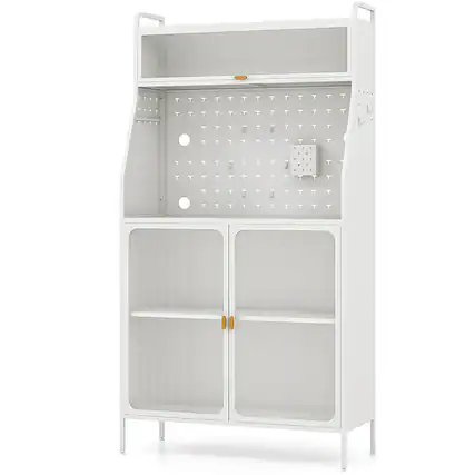 Front. Costway - Costway 5-tier Metal Kitchen Bakers Rack with Pegboard 8 Hooks 5-position Adjustable Shelf - White & Gold.