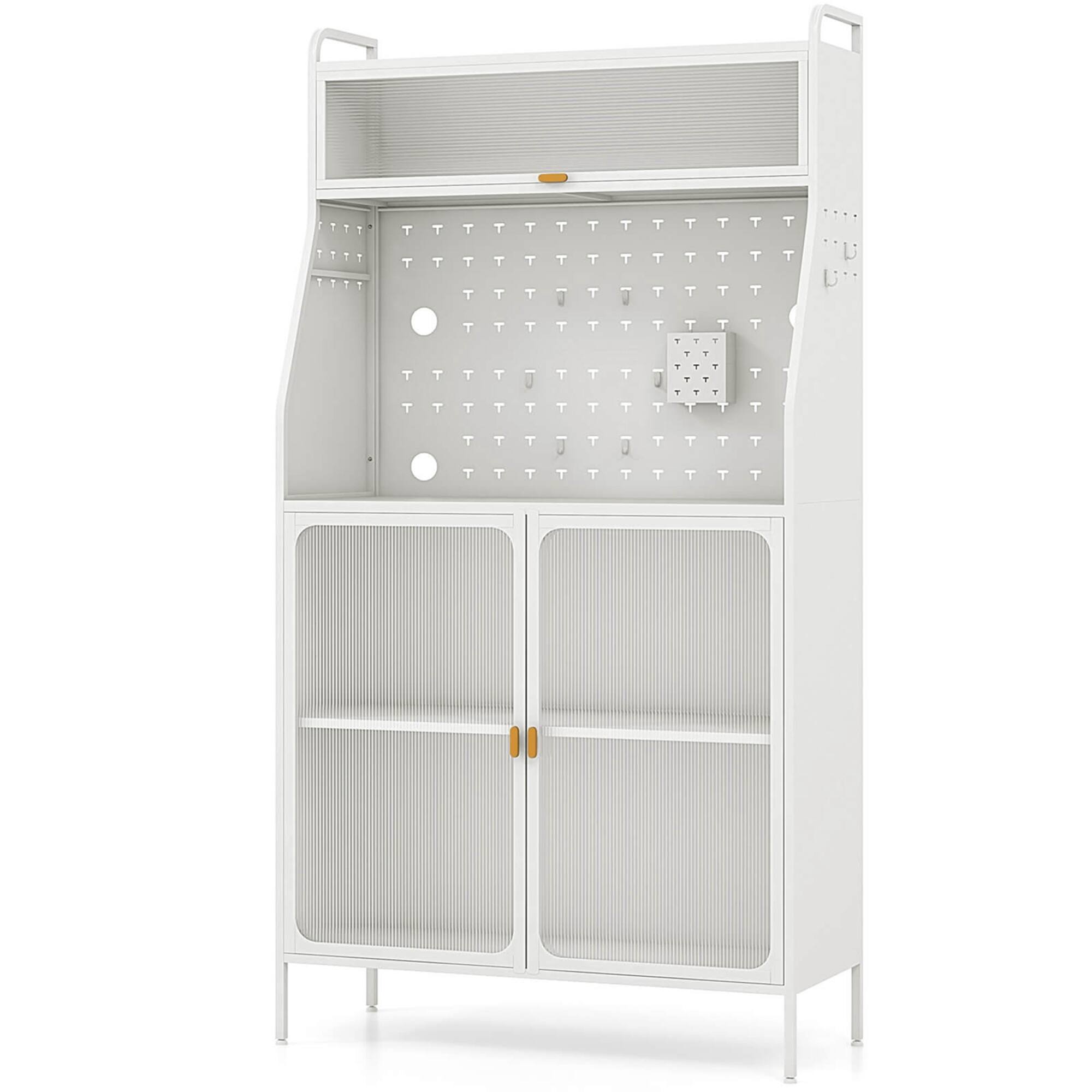 Front. Costway - Costway 5-tier Metal Kitchen Bakers Rack with Pegboard 8 Hooks 5-position Adjustable Shelf - White & Gold.
