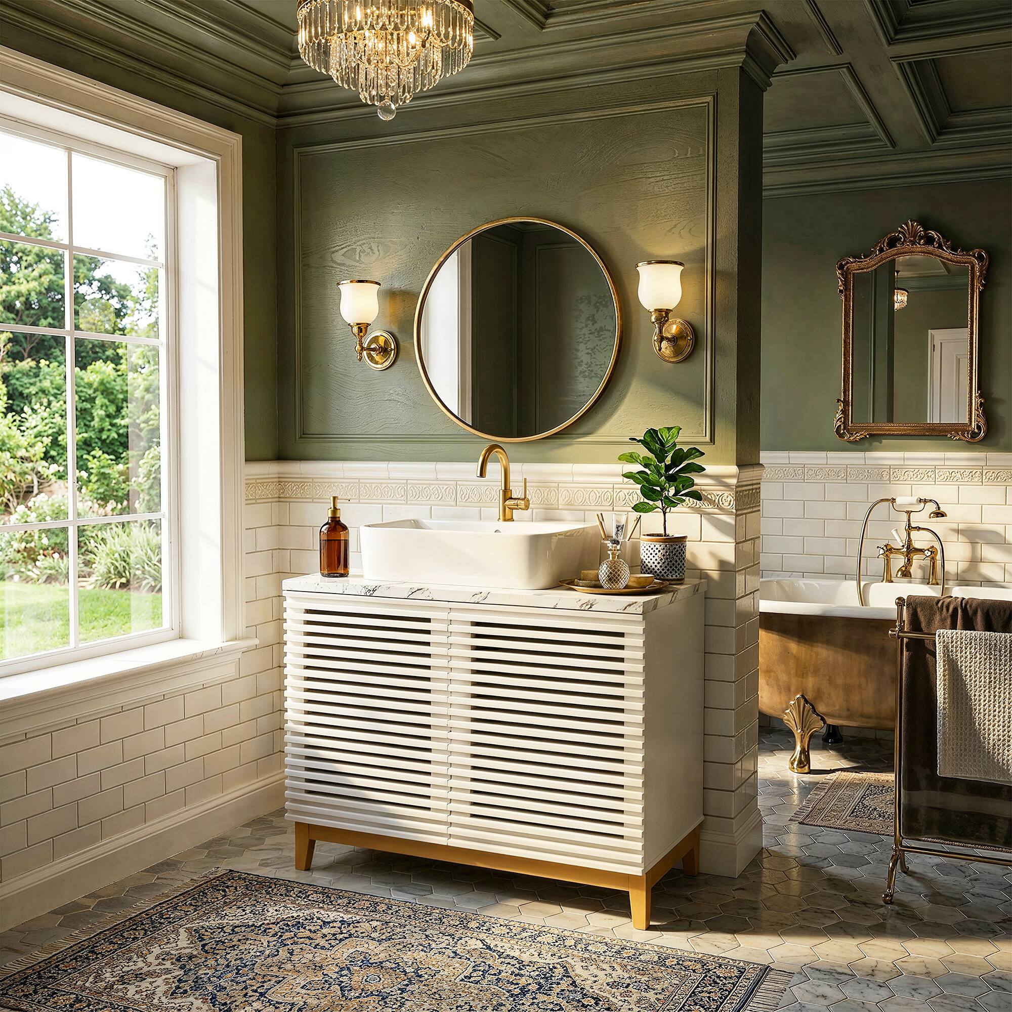 Alt View 4. FUFU & GAGA - Bathroom Vanity with Square Ceramic Vessel Sink – 22.2" Louvre Door Cabinet, Solid Wood Legs for Modern Farmhouse - White.