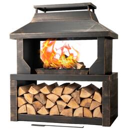 Winado - 32in Metal Fire Pit Stove, Wood Burning Firepit with Wood Storage, Chimney, Fire Poker for Outdoor Patio Backyard Party - Bronze