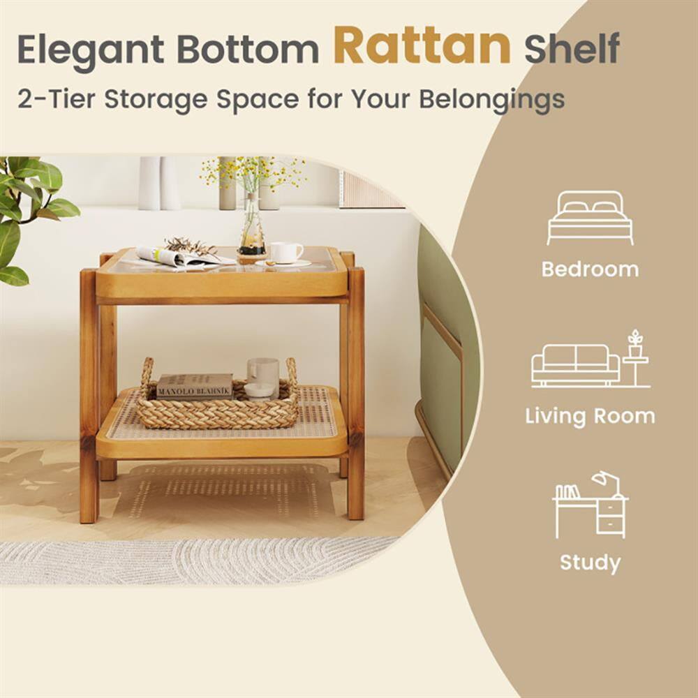 Elegant Bottom Rattan Shelf  
2-Tier Storage Space for Your Belongings  

Bedroom  
Living Room  
Study