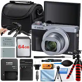 Canon - PowerShot G7 X Mark III Camera with 64GB Card + Case + Tripod + Pistol Grip + ZeeTech Pro - Silver