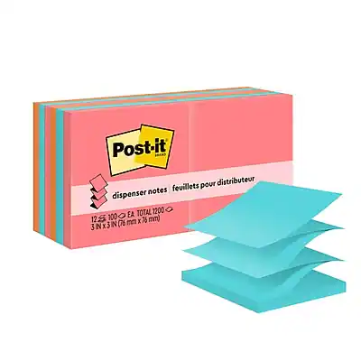 Post-it
dispenser notes feuilles pour distributeur
12 x 25 100 EA TOTAL 1200
3 IN x 3 IN (76 mm x 76 mm)