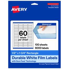 Avery - 1/2" x 1-3/4" Waterproof Rectangle Labels, 6,000 Labels - White