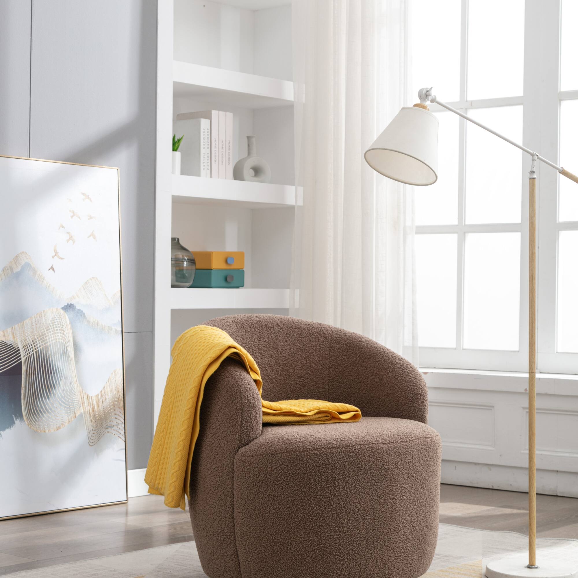 Alt View 1. GOODSILO - Plush Swivel Accent Armchair with Ergonomic Design and 360-Degree Rotation for Modern Interiors - Coffee.
