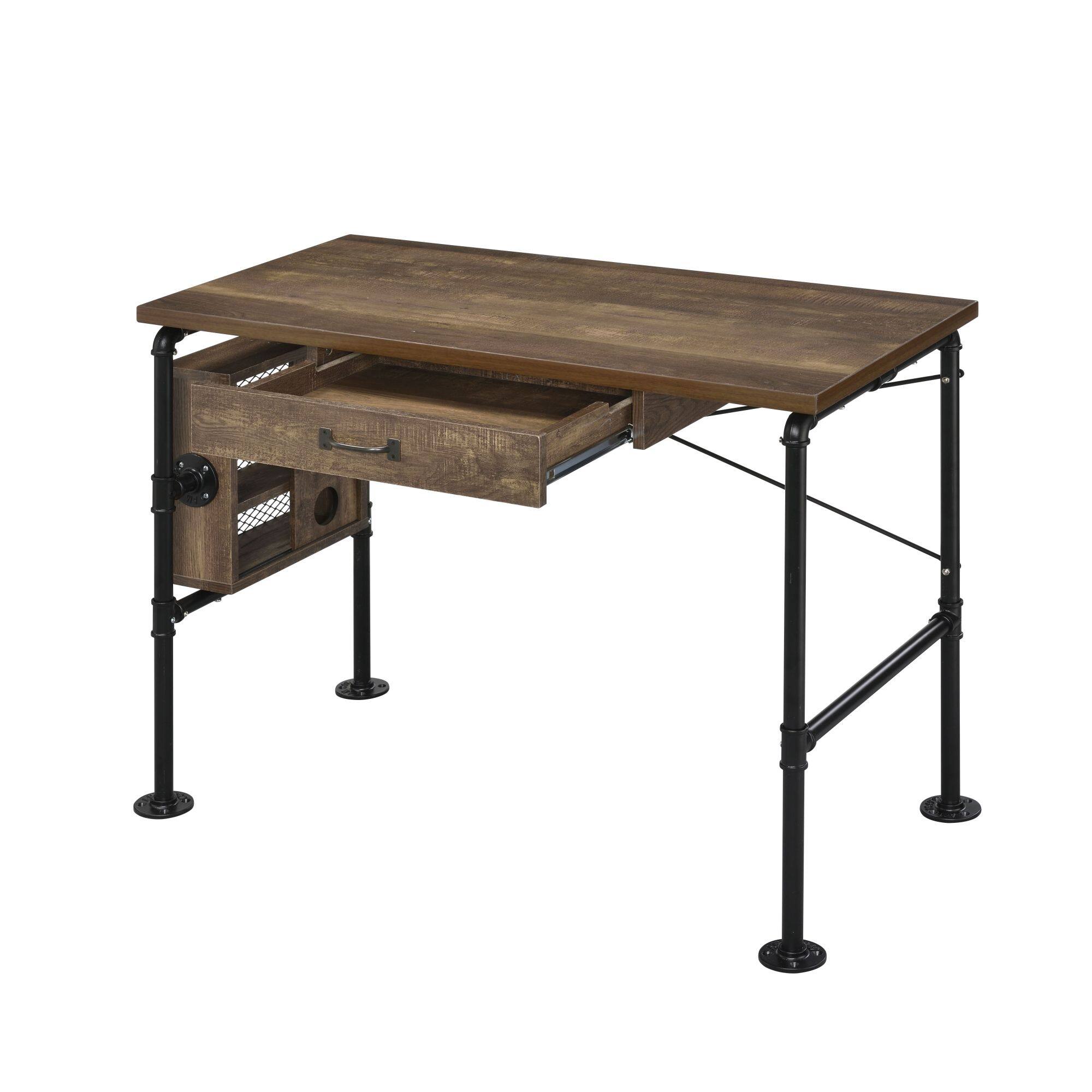 Back. GOODSILO - Modern Weathered Oak and Black Writing Desk with Storage Drawer and Shelves for Home Office Use - Black+Oak.