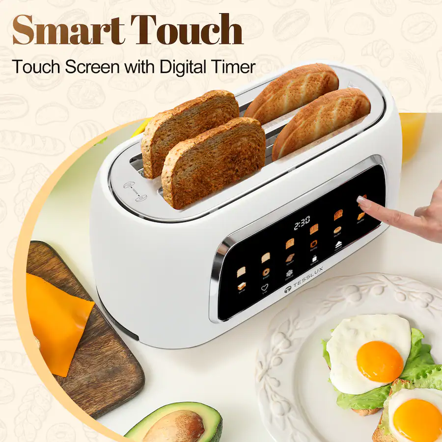 Slice Pro Timer tesslux 4 Slice Toaster with Touch Screen Control, 1.5