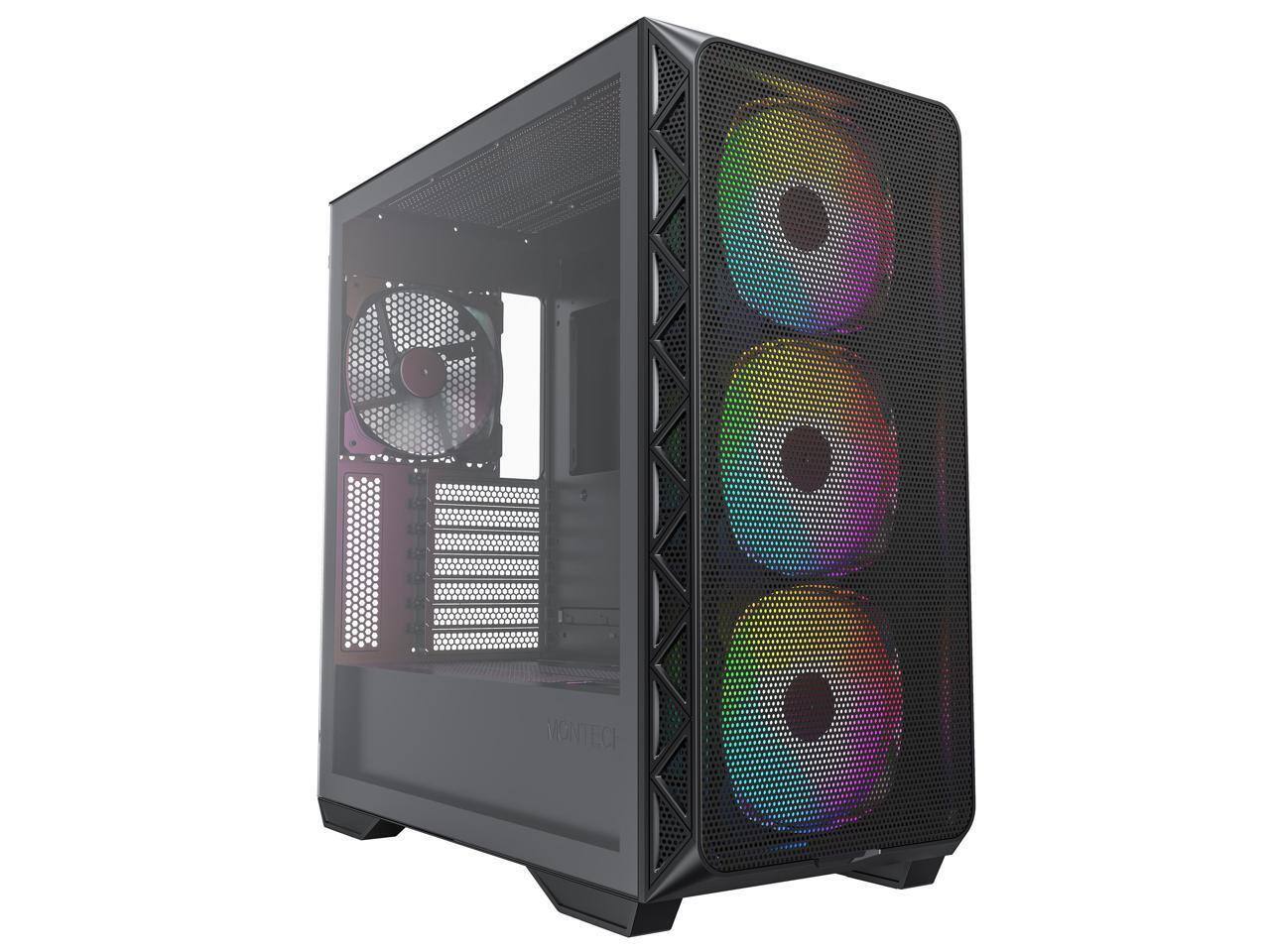 Angle. Montech - Montech AIR 903 MAX, E-ATX Mid Tower, 4x 140mm Fans, Tempered Glass, Mesh Front, TYPE-C, 4090 Support, Black - Black.