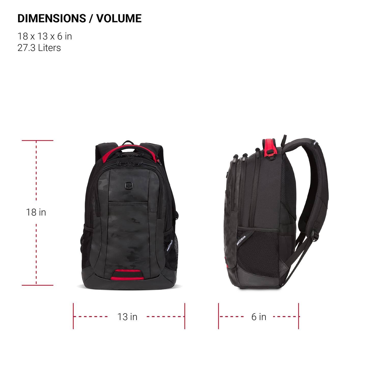 DIMENSIONS / VOLUME  
18 x 13 x 6 in  
27.3 Liters  

18 in  
13 in  
6 in