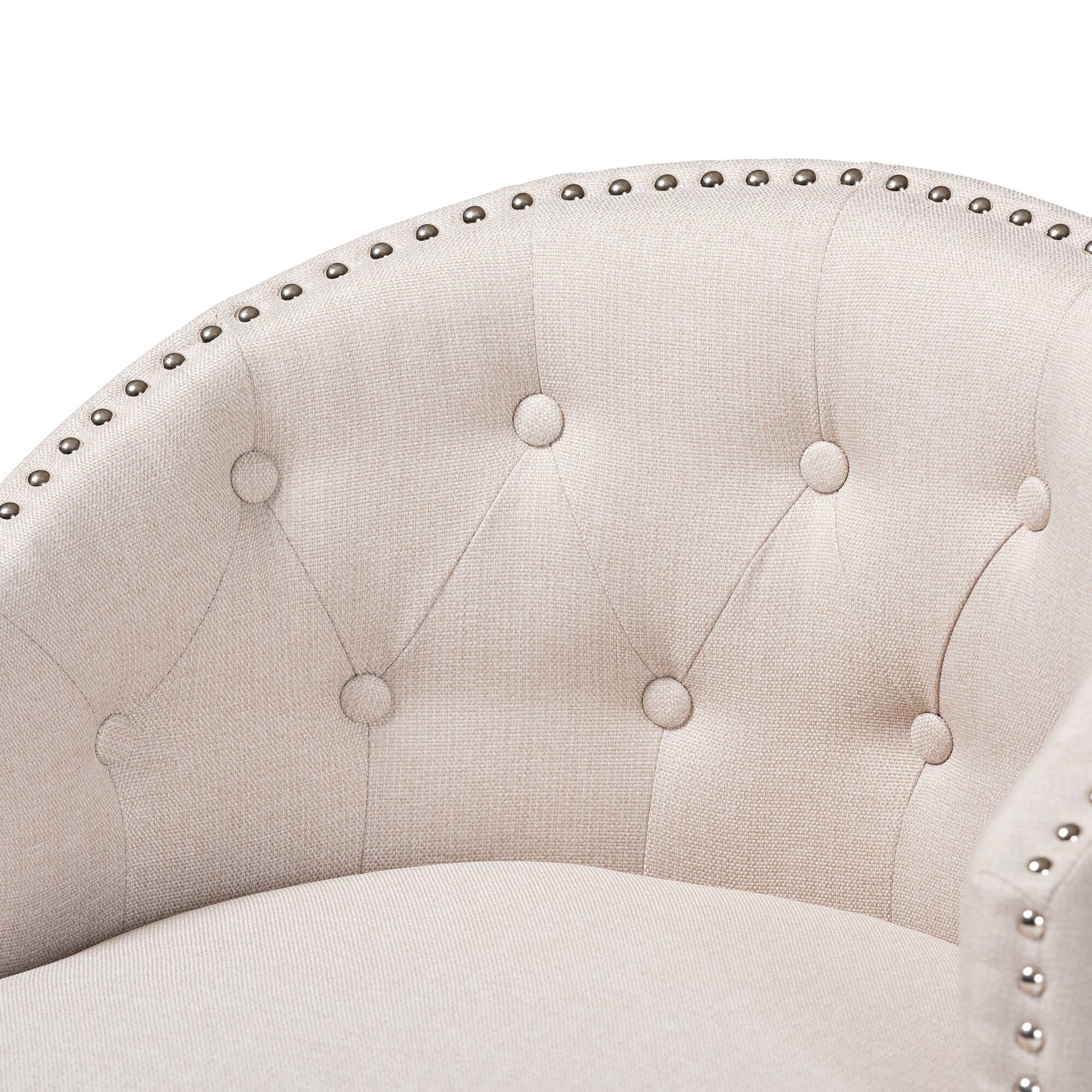 Back. Baxton Studio - Theron Mid-Century Transitional Fabric and Espresso Finished Wood 2-Piece Swivel Counter Stool Set - Beige/Espresso Brown.