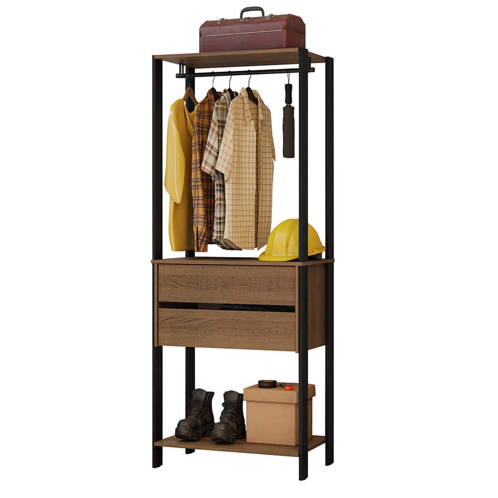 Madesa - Garage Storage Rack with 2 Drawers and Hanging Space 27"L Multiuse Organization Cabinet for Tools - Black/Brown - Brown/Black