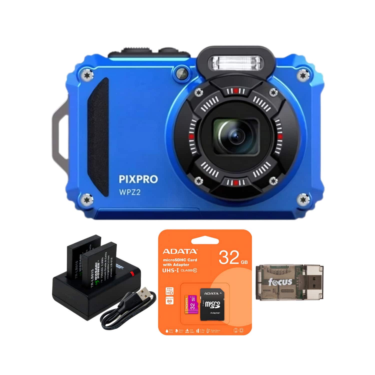 Kodak - PIXPRO WPZ2 Waterproof 16MP Digital Camera (Blue) Bundle