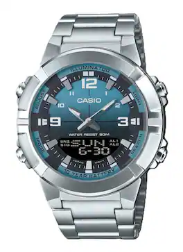 Casio - Illuminator Analog Digital Combination Quartz AMW-870DA-2A2V Mens Watch Stainless Steel Light Blue Dial - Silver, Blue