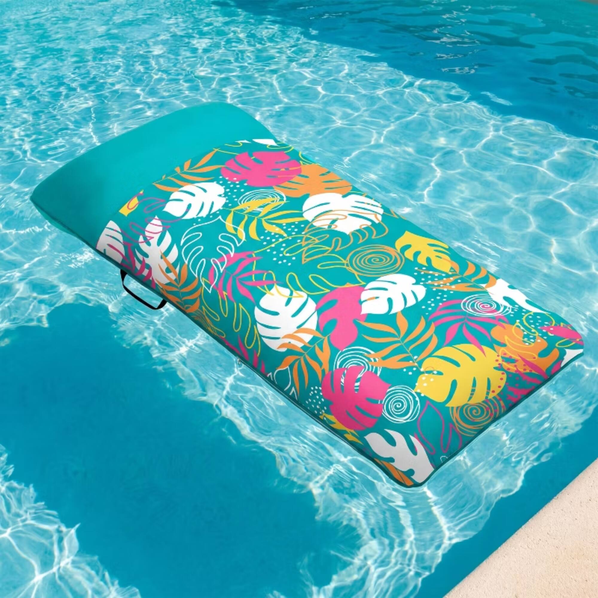 Alt View 4. Joyfy - 72'' Inflatable Pool Floats Mat with Headrest, Pool Floaties Raft for Adults, Fabric Floating Water Mattress (Teal).