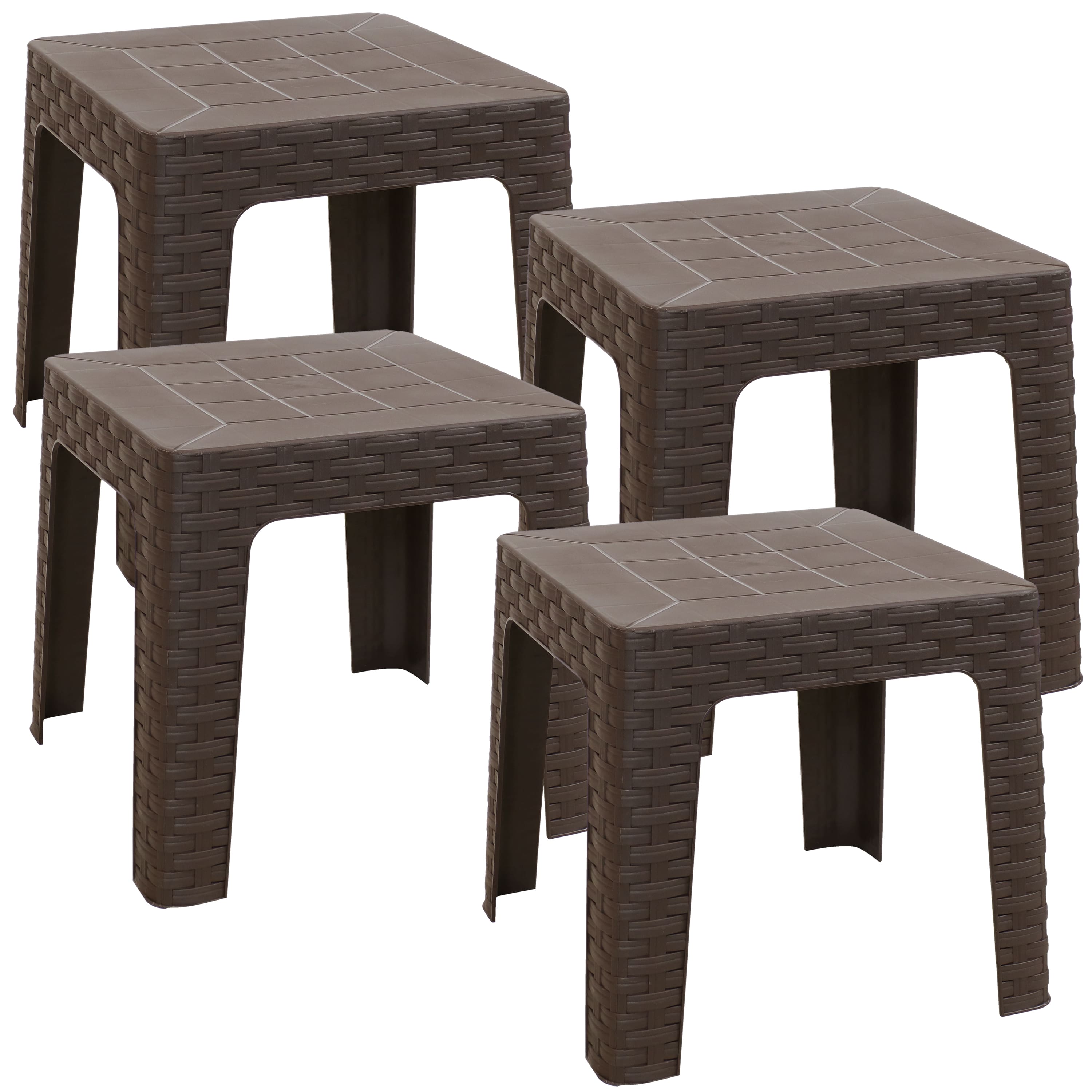 Sunnydaze - 18.5 in Plastic Square Patio Side Table - Set of 4 - Brown