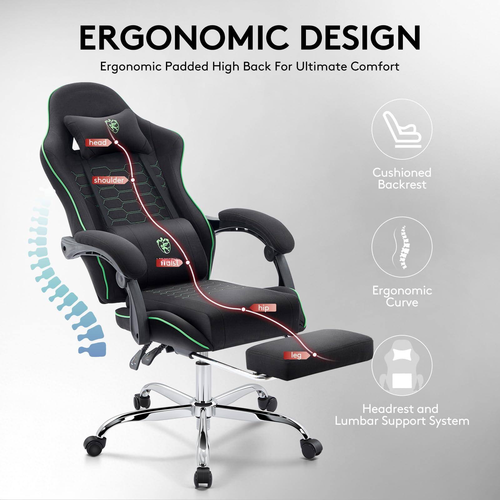 ERGONOMIC DESIGN  
Ergonomic Padded High Back For Ultimate Comfort  

- Cushioned Backrest  
- Ergonomic Curve  
- Headrest and Lumbar Support System  

head  
shoulder  
hip  
leg