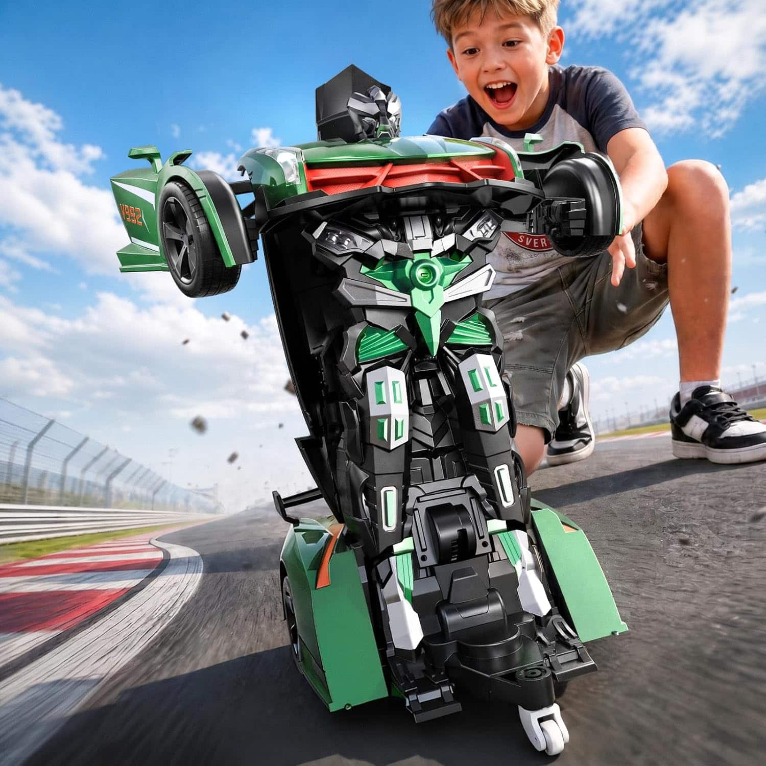 Veeniix - V992 Transform Robot RC Car, 1:14 Scale, 2-in-1 Robot Toy Car with Sound & Light Effects, Ideal Gift for Boys and Girls - Green