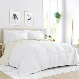 Hivvago - King/Cal King 3-Piece Microfiber Reversible Comforter Set - White and Cream